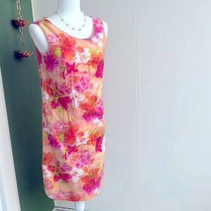 Vintage 60s 70s Peach and Magenta Floral Hawaiian Dress